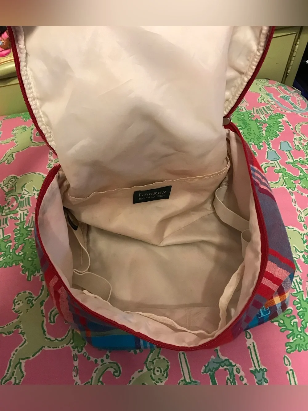 Vintage Lauren Ralph Lauren red and blue plaid toiletry bag
